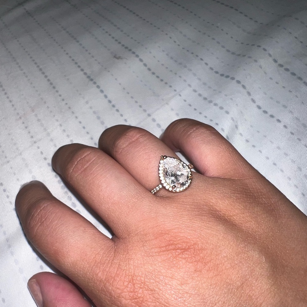 SOLD Sparkling Teardrop Halo Ring 14k Rose gold-plated